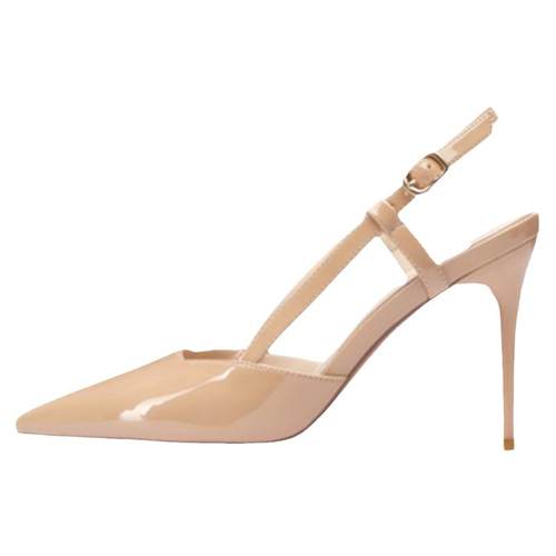 包头凉鞋女夏裸色2025年新款百搭一字扣单鞋亮漆皮尖头高跟鞋细跟