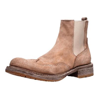 水洗马皮手工布洛克雕花切尔西靴