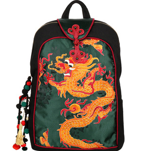 米娅原创民族风刺绣国潮国风复古大容量旅行包背包双肩包龙纹帆布