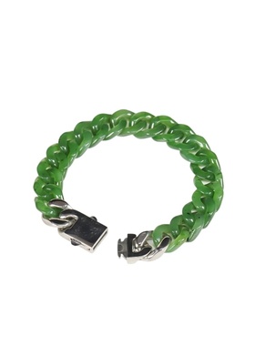 天然A货新疆和田玉碧玉冰种古巴手链玉石钛钢嘻哈风格女潮流手饰