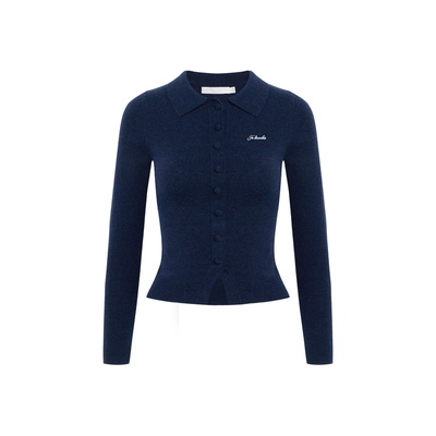 慵懒感小翻领布包扣修身针织开衫