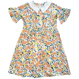 AYUESTUDIO自制碎花泡泡纹理收腰a字连衣裙夏季圆领印花拉链