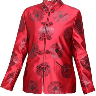 新款缎面唐装女上衣中老年情侣装休闲外套老人过寿生日喜庆衣服秋
