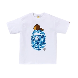 BAPE男女同款春夏BABY MILO卡通小猴迷彩猿人印花短袖T恤X08101Q