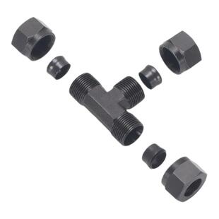 液压油管接头卡套三通公制卡管8/10/12/14/16外丝三通H型24°内锥