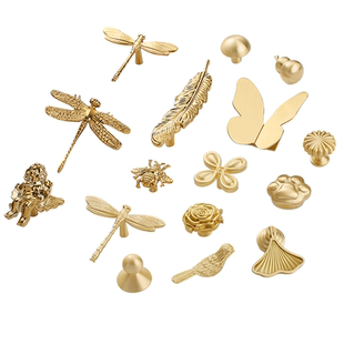 创意个性黄铜羽毛天使蜻蜓柜门拉手小鸟蝴蝶蘑菇南瓜抽屉单孔把手