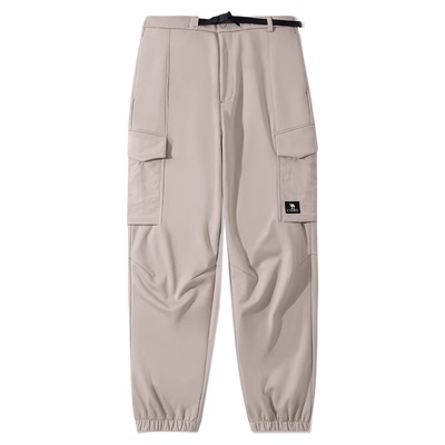 Camel骆驼户外冲锋软壳裤男束脚工装裤吸光发热加绒休闲裤