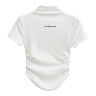 STN黑色辣妹正肩短袖女2025新款热辣夏季内搭修身半高领针织上衣