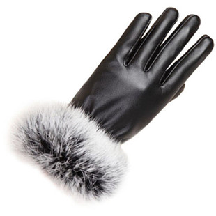 皮手套女冬韩版可爱兔毛口保暖加绒加厚触屏学生骑车开车防风薄款