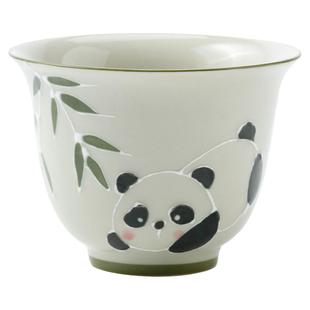 画续草木灰手绘熊猫主人杯单杯女士功夫茶杯单个陶瓷品茗对杯可爱