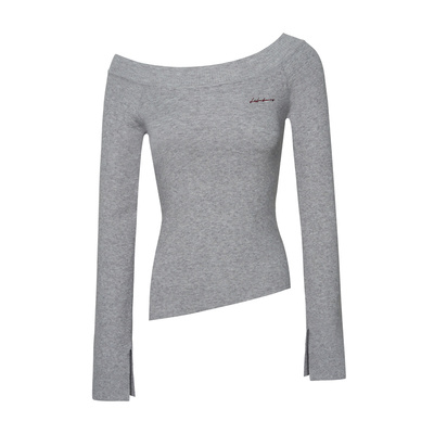 Liilou斜肩领刺绣羊毛针织长袖