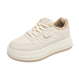 厚底小白鞋女款2025冬季新款保暖二棉鞋初中生休闲板鞋加绒运动鞋