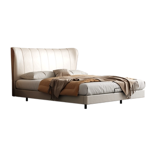 曲美家居意式轻奢风头层真皮床轻奢主卧室弯曲木工艺 月半湾床