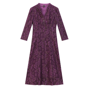 喜妈妈春秋季连衣裙洋气大码礼服2025新款婚宴装高贵夫人气质裙子