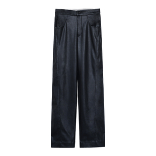 因由 高腰PU皮裤女秋冬新款时髦高级感宽松休闲裤通勤百搭直筒裤