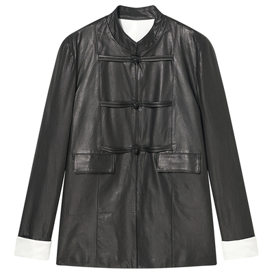 COVERINS100羊皮 新中式盘扣立领皮衣外套女2025冬新款CC35509010