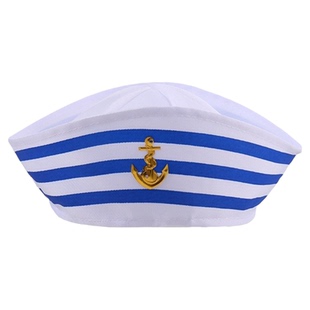 万圣狂欢派对船长帽舞台表演cos水手帽船锚标蓝条成人儿童制服帽