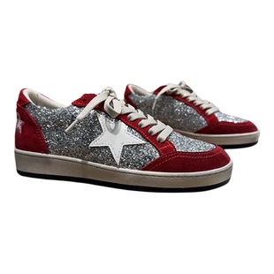 韩国增高亮片星星板鞋女2026春季新款百搭真皮低帮休闲运动鞋子潮