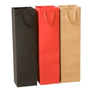 高档干红葡萄酒手提袋纸袋单只牛皮纸袋红色酒袋瘦长型袋子包装袋