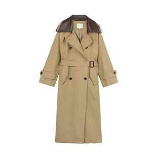 REVAN芮范设计师款气质皮领拼接长款风衣RM70202060