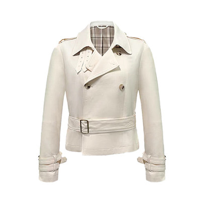 藏青立领英伦不规则短款风衣女