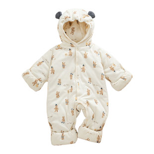 婴儿冬季款加厚夹棉外出服宝宝包手包脚连体衣小月龄保暖抱抱服