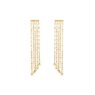 【新年礼物】FENS珠宝 18K金耳钉女双唇流苏金珠耳饰复古典雅耳环