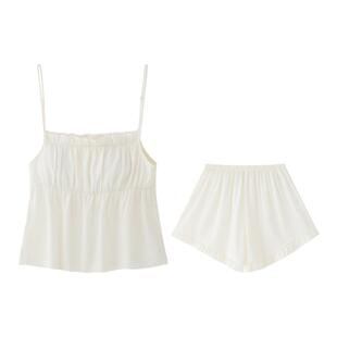 冰丝睡衣女吊带夏季短裤带胸垫性感白色2026新款凉感丝家居服套装