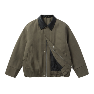 BUFANSTUDIO竖结构线皮领拼接薄款棉服cleanfit干净通勤韩系外套