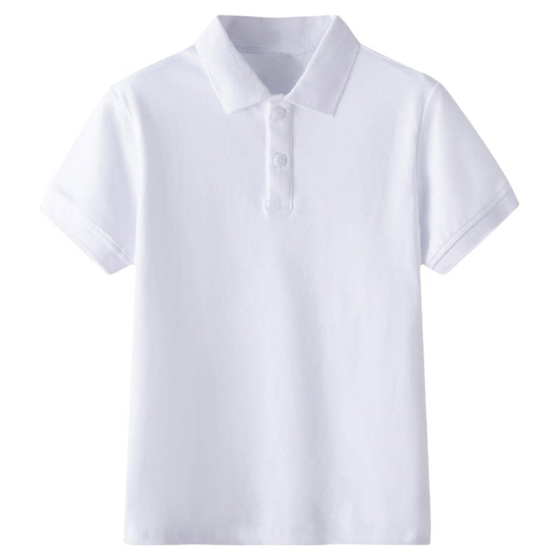 小学生校服夏天儿童浅蓝色翻领polo衫中学白色短袖纯棉班服