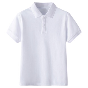 小学生校服夏天儿童浅蓝色翻领polo衫中学白色短袖纯棉班服