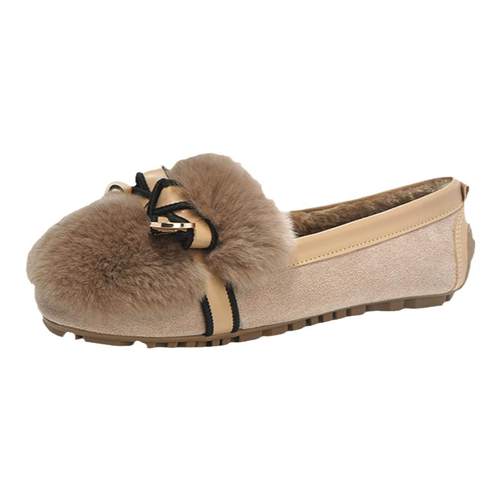 毛毛鞋女秋冬外穿2025新款兔毛大码孕妇一脚蹬豆豆鞋加绒平底棉鞋