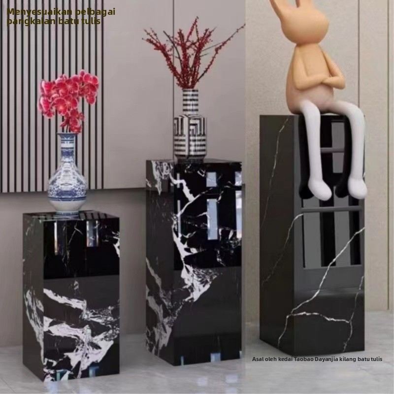 拿破伦黑岩板花架大理石纹客厅边几电视柜旁酒店展厅装饰摆件底座