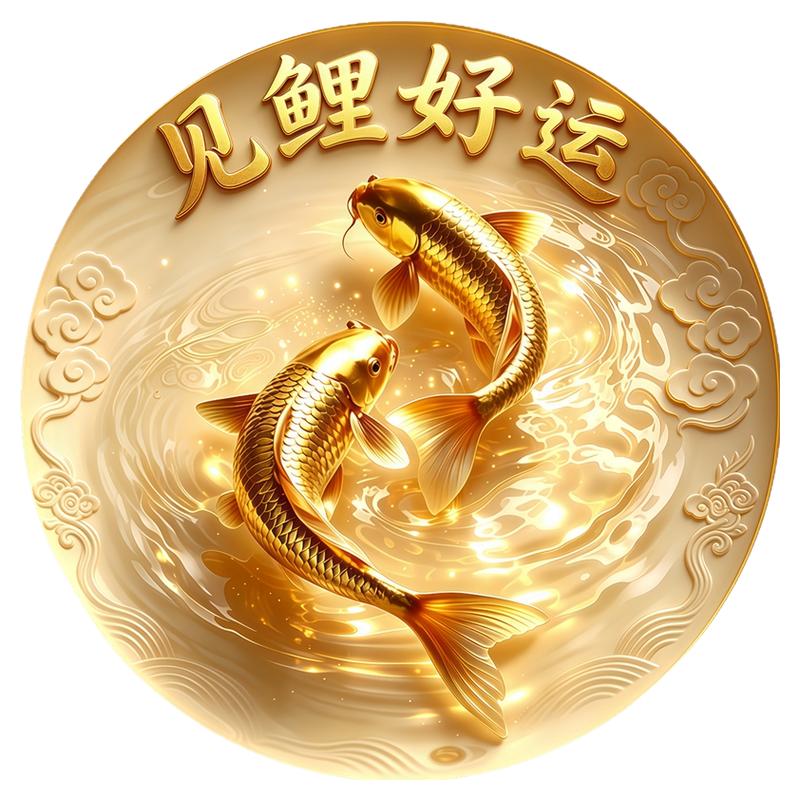 双鱼背胶自粘墙画新春八方好运连年有余遮瑕可移除圆形好撕贴纸画