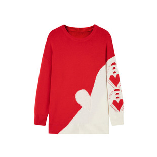 H·GENTEEL荷高新款春装女柔软羊毛红色针织衫