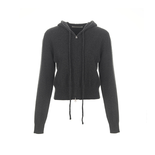 wana try羊毛连帽抽绳双头拉链针织开衫2025冬季新款休闲女款上衣