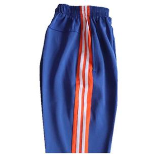 中小学生校服裤子春季纯棉宝蓝色橘色宽杠压两道白条纯棉男女同款