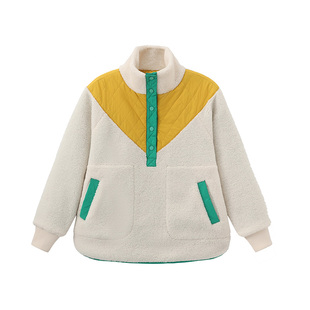 wigglewiggle26年春冬摇粒绒撞色半开襟外套丁真同款女款外套