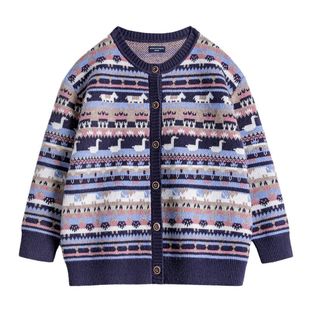 马登动物图案复古宽松加厚费尔岛针织提花毛衣开衫外套上衣女秋冬