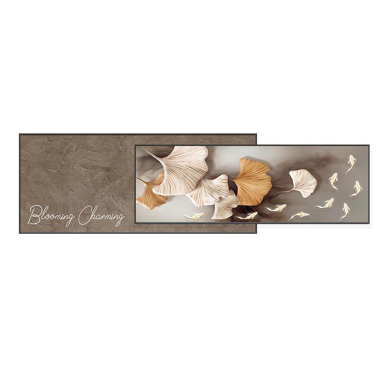 现代轻奢客厅叠加装饰画银杏叶九鱼图沙发背景墙壁画高档大气挂画