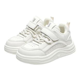 安奈儿儿童小白鞋男童运动鞋2025新款秋冬大童白色女童加绒二棉鞋