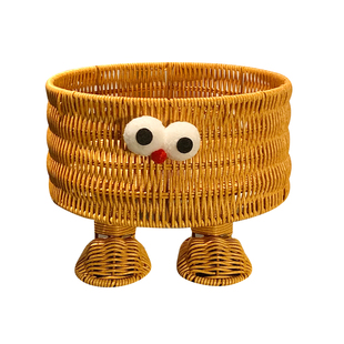 可爱藤编收纳筐桌面收纳盒家用零食玩具杂物整理盒置物架编织篮子