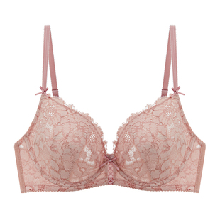 奶糖女孩大胸显小甜奶茶内衣女夏薄款透气蕾丝文胸聚拢美背胸罩