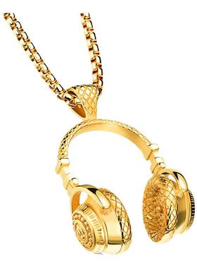 摇滚风格音乐耳机钛钢吊坠项链