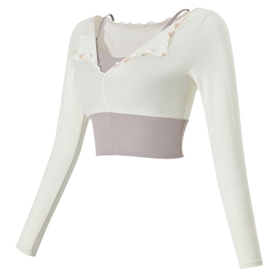 云端贝壳长袖一体杯假两件瑜伽服