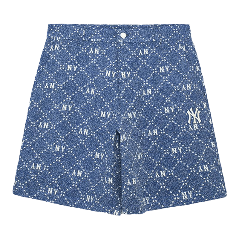MLB官方 男款钻石潮流百搭老花牛仔纯棉短裤立体刺绣秋季DPM07