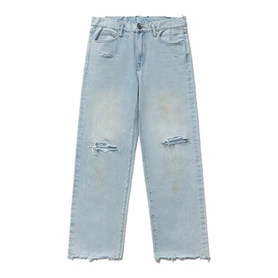 Remedy 夏季新款国潮水洗破洞休闲长裤美式潮牌宽松直筒牛仔裤男