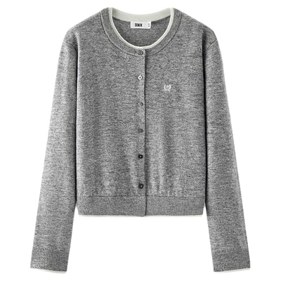 森马含羊毛假两件短款针织开衫女