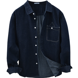 极麻复古水洗百搭牛仔长袖衬衫男士秋季日系文艺休闲舒适宽松衬衣