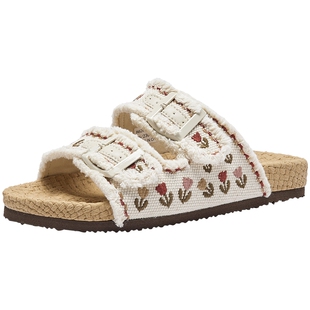 热风外穿一字拖女2026年春季新款花朵沙滩凉拖鞋百搭时尚女鞋子